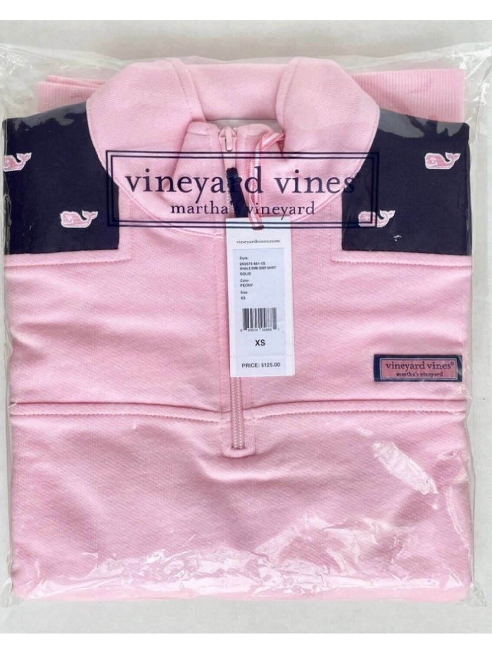 Vineyard Vines Light Pink Quarter-Zip Pullover with Navy Accents